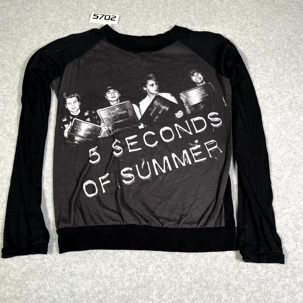 5 Seconds Of Summer Shirt Womens Medium Black Graphic Raglan Sleeve Crew Neck